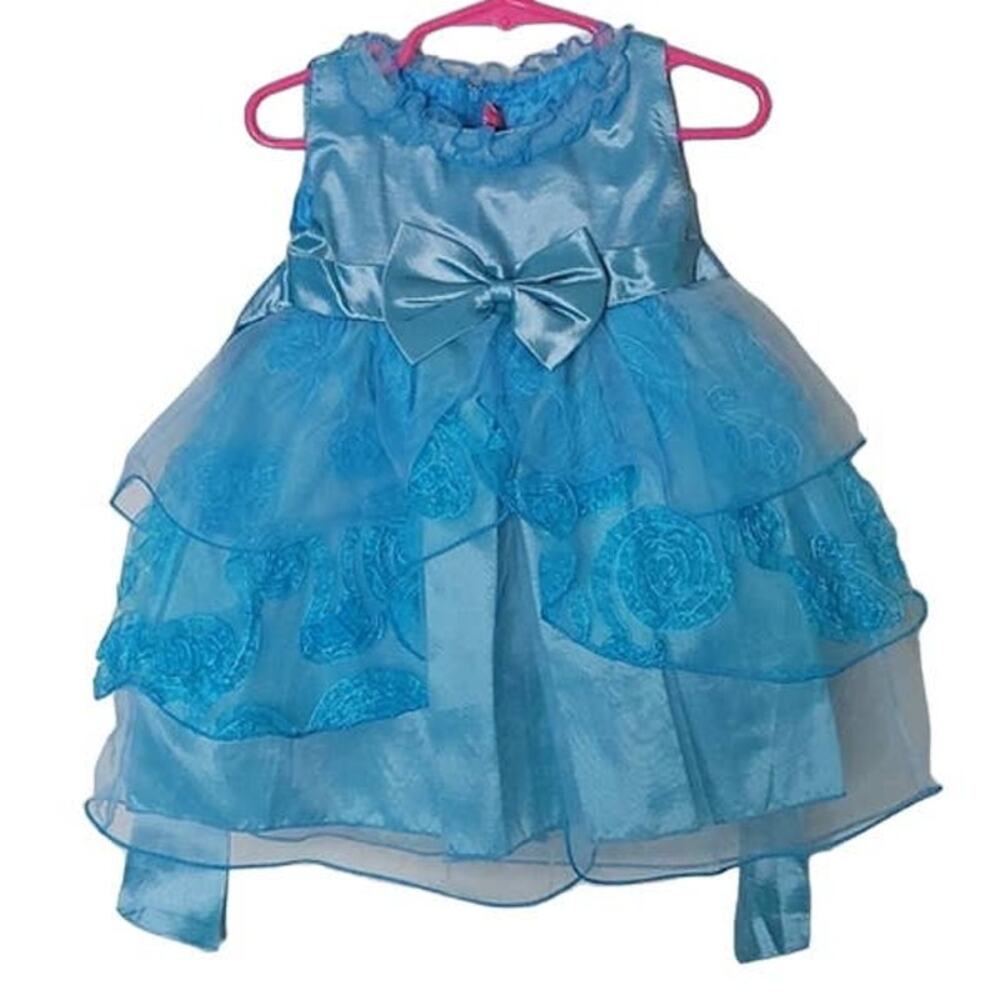 Trendy Girl Infant Shiny, Blue, Lace Dress‎ Size 12M NWT